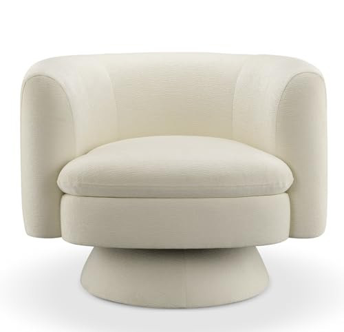 CHERS Swivel Accent Chair, Mid Century Modern Round Barrel Chairs, Upholstered Velvet Fabric Home Sofa Living Room with Solid Wood Base, Single Sofa Lounge Chair, White | Amazon (US)
