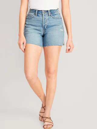 Curvy High-Waisted Button-Fly OG Straight Side-Slit Jean Shorts for Women -- 5-inch inseam | Old Navy (US)