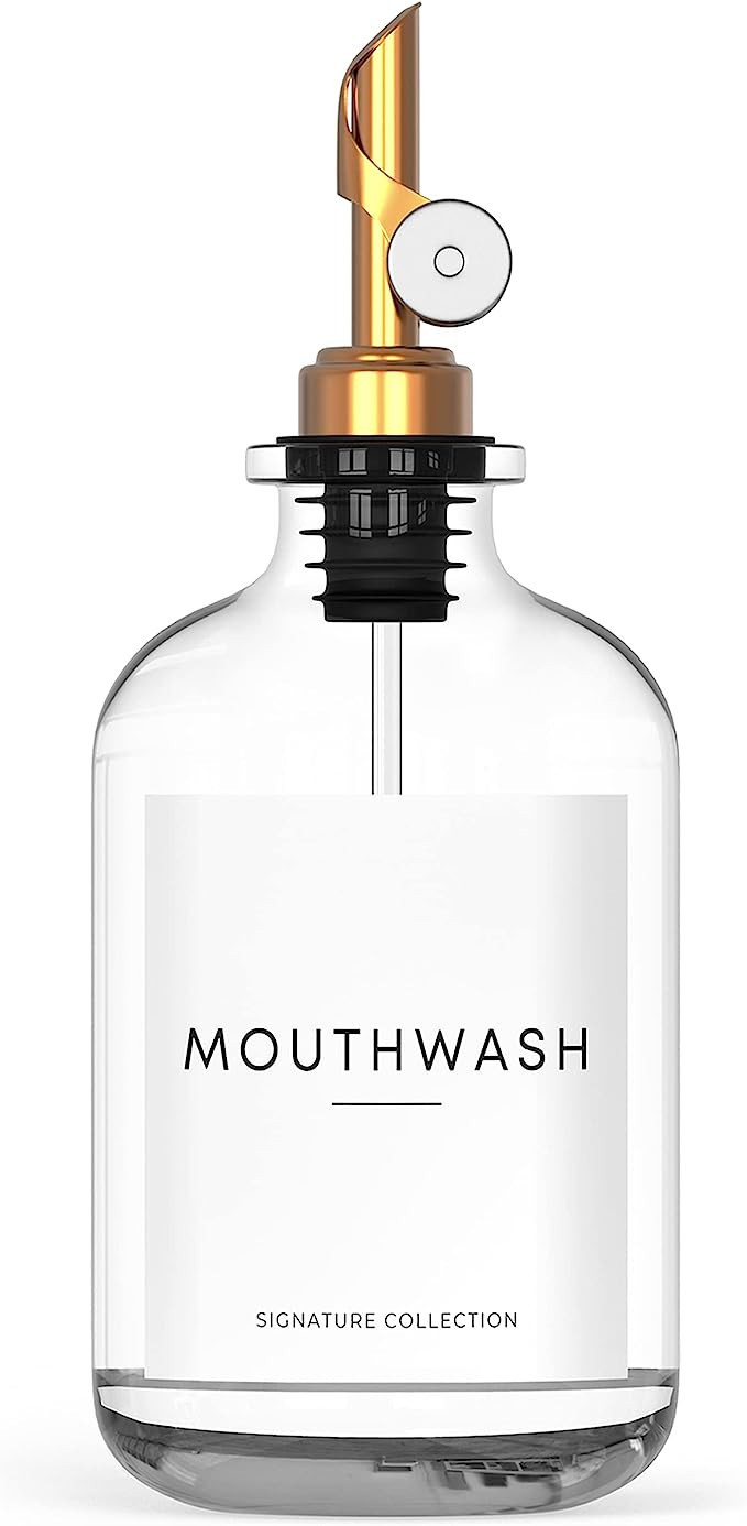 Mouthwash Dispenser for Bathroom - Glass Mouthwash Container (12.7 oz) with Weighted Pour Spout &... | Amazon (US)
