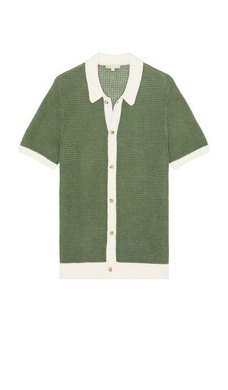 onia Linen Short Sleeve Button Up Knit Shirt in Green. - size L | Revolve Clothing (Global)
