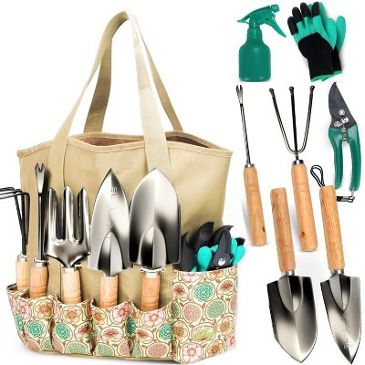 SCUDDLES Heavy Duty Garden Tool Bag with Outdoor Hand Tools - Stainless Steel Garden Tool Kit, Gloves, and Storage Tote (8-Piece Set) | Target