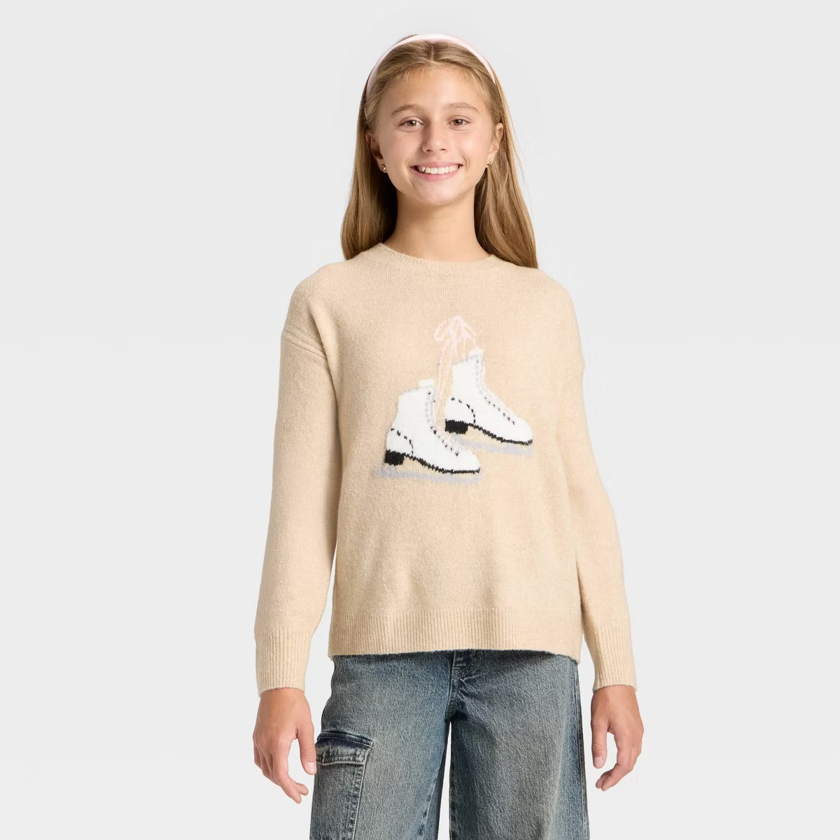 Girls' Graphic Novelty Sweater - art class™ Beige XXL | Target