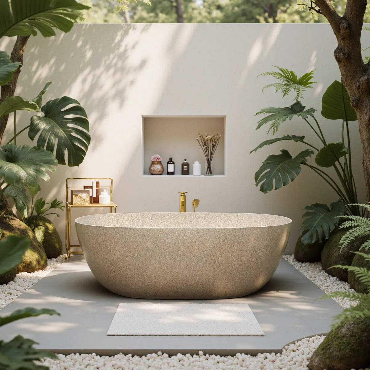 StonePure 61"×30" Freestanding Solid Surface Stone Bathtub, Deep Soaking Tub With Overflow, Pop-... | Wayfair North America