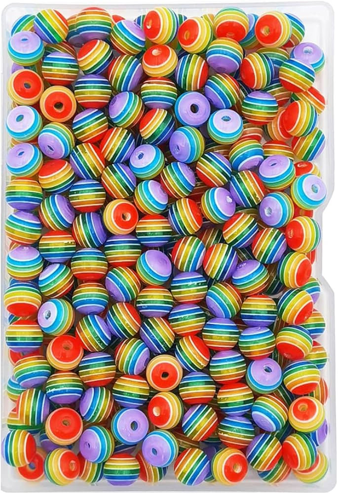 INSPIRELLE 200 Pieces 8mm Resin Stripe Beads Round Plastic Beads for Jewelry Making Bracelets Nec... | Amazon (US)