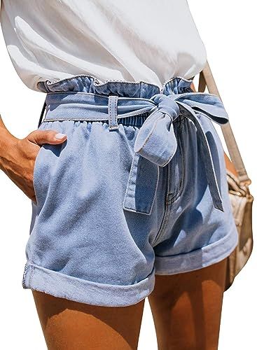 Sidefeel Women Casual Frayed Destroy Bermuda Denim Ripped Short Jeans | Amazon (US)