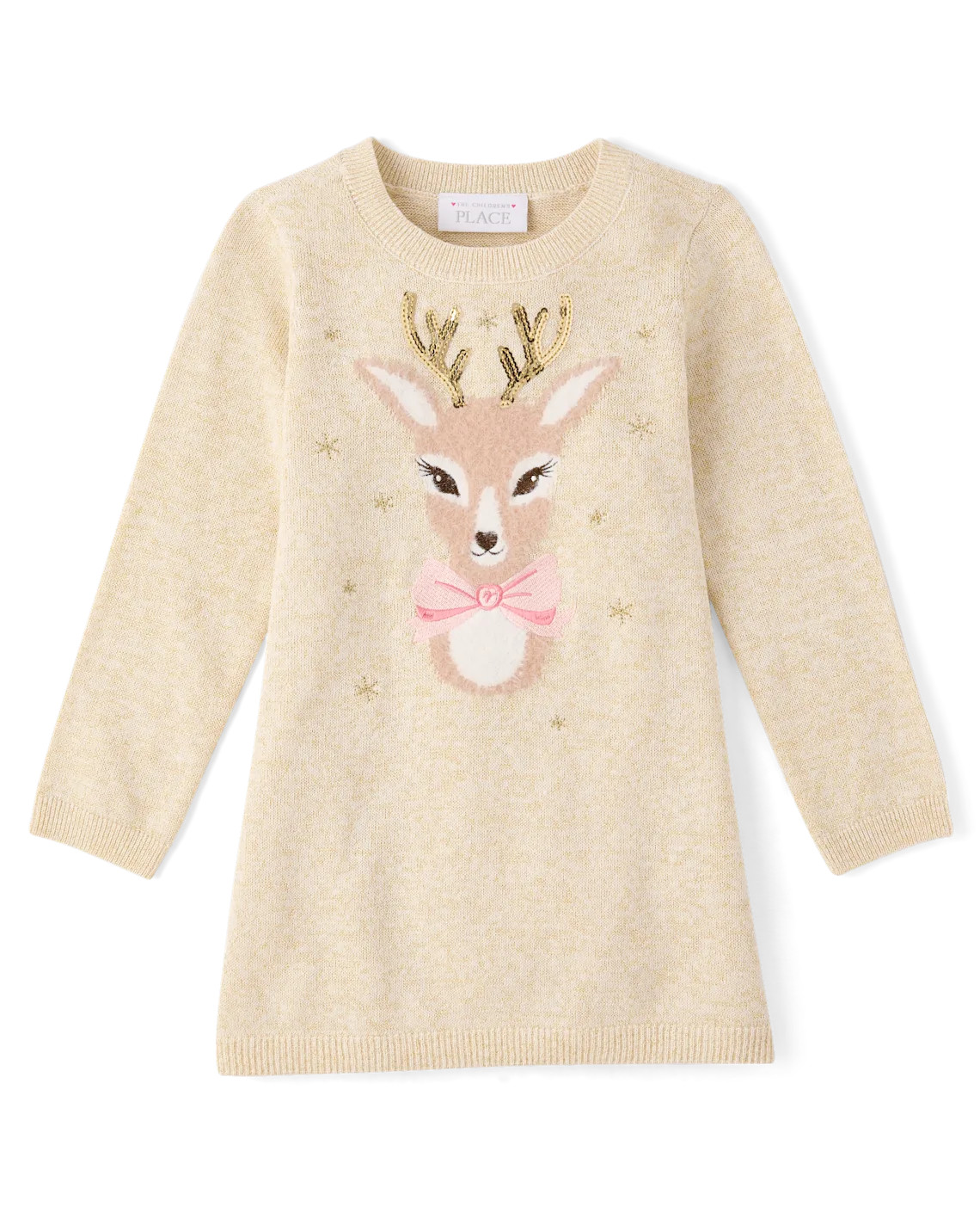 Baby And Toddler Girls Eyelash Reindeer Sweater Dress - white | The Children's Place