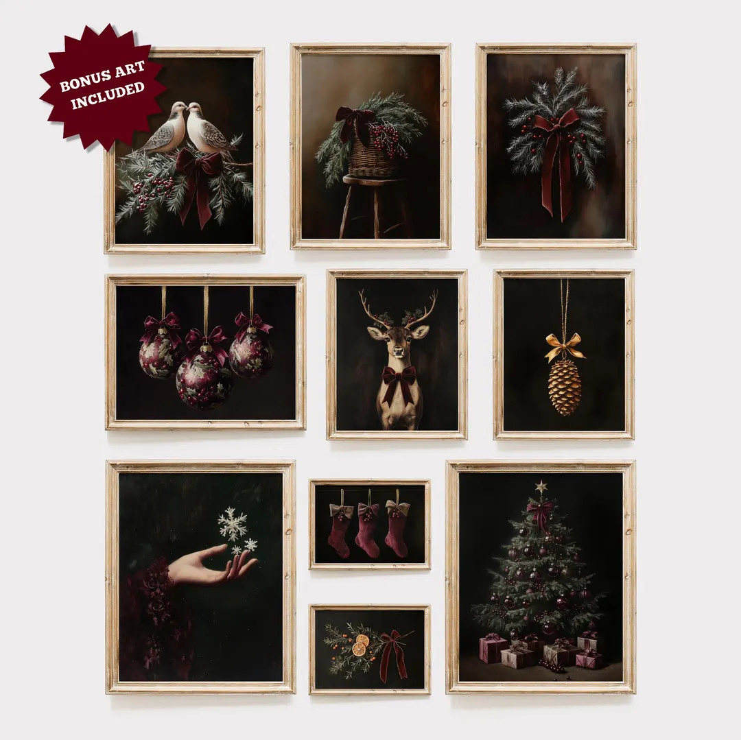 Vintage Moody Christmas Gallery Wall Prints, Dark Cottagecore Holiday Art, Set of 10 Christmas Pr... | Etsy (US)