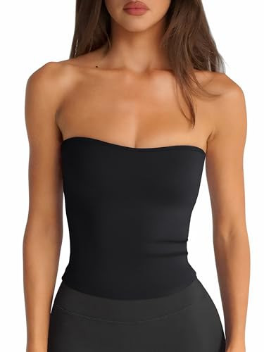 LASLULU Womens Strapless Black Tube Tops Basic Backless Sleeveless Longline Bandeau Going Out Crop Tops Cute Casual 2026 Summer Outfits(Black X-Small) | Amazon (US)