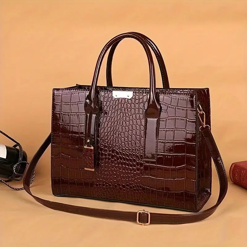 Solid Color Crocodile Pattern Square Tote Bag Classic Trendy - Temu | Temu Affiliate Program