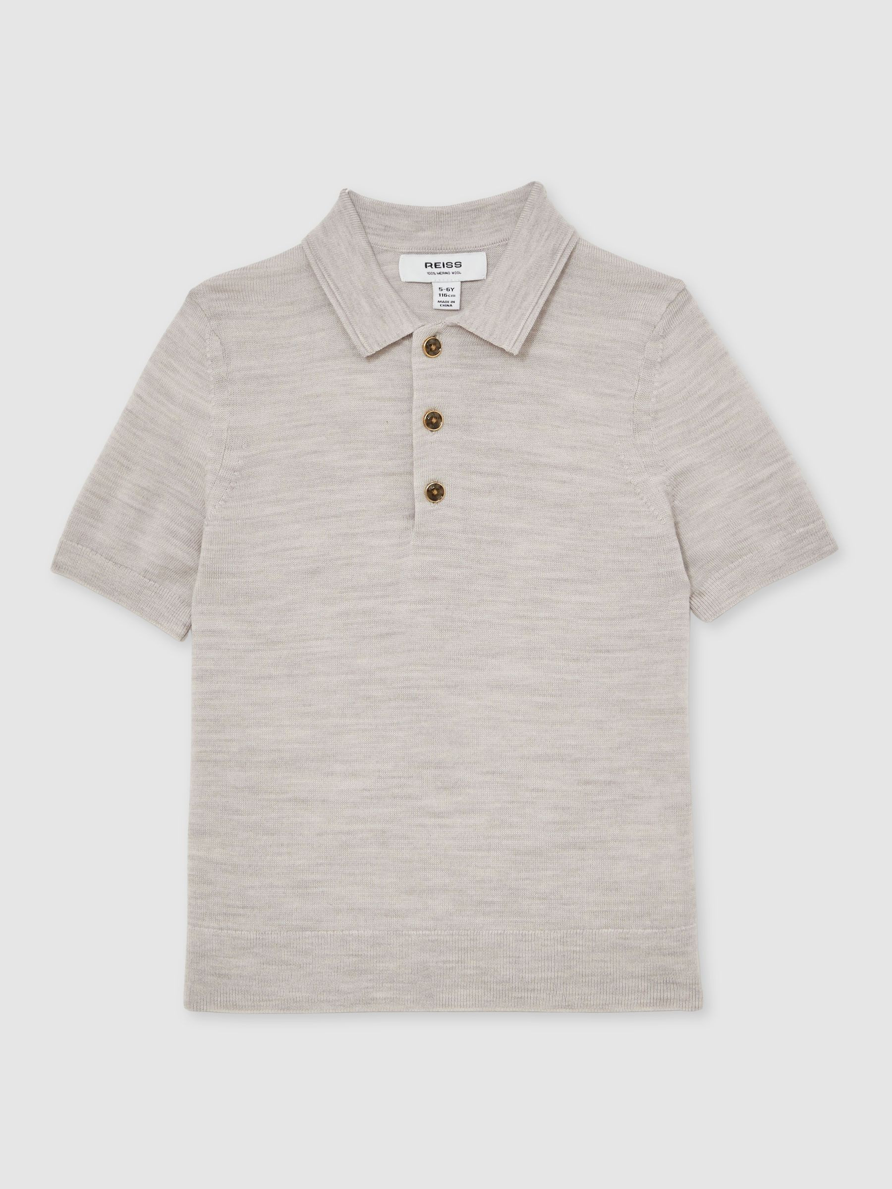 Reiss 3-9 yrs Merino Wool Short Sleeve Polo Shirt in Wicker Melange - REISS | Reiss UK