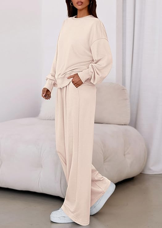 PRETTYGARDEN Womens 2 Piece Sets Long Sleeve Sweatshirt Wide Leg Pants Loose Matching Lounge Set ... | Amazon (US)