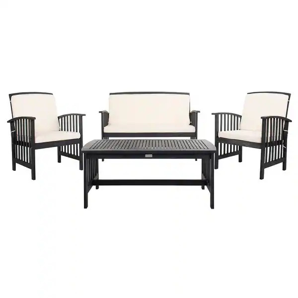 SAFAVIEH Outdoor Living Rocklin Black/Beige 4-piece Outdoor Set - Overstock - 22814604 | Bed Bath & Beyond