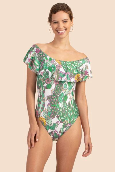 CACTI OFF THE SHOULDER RUFFLE ONE PIECE | Trina Turk