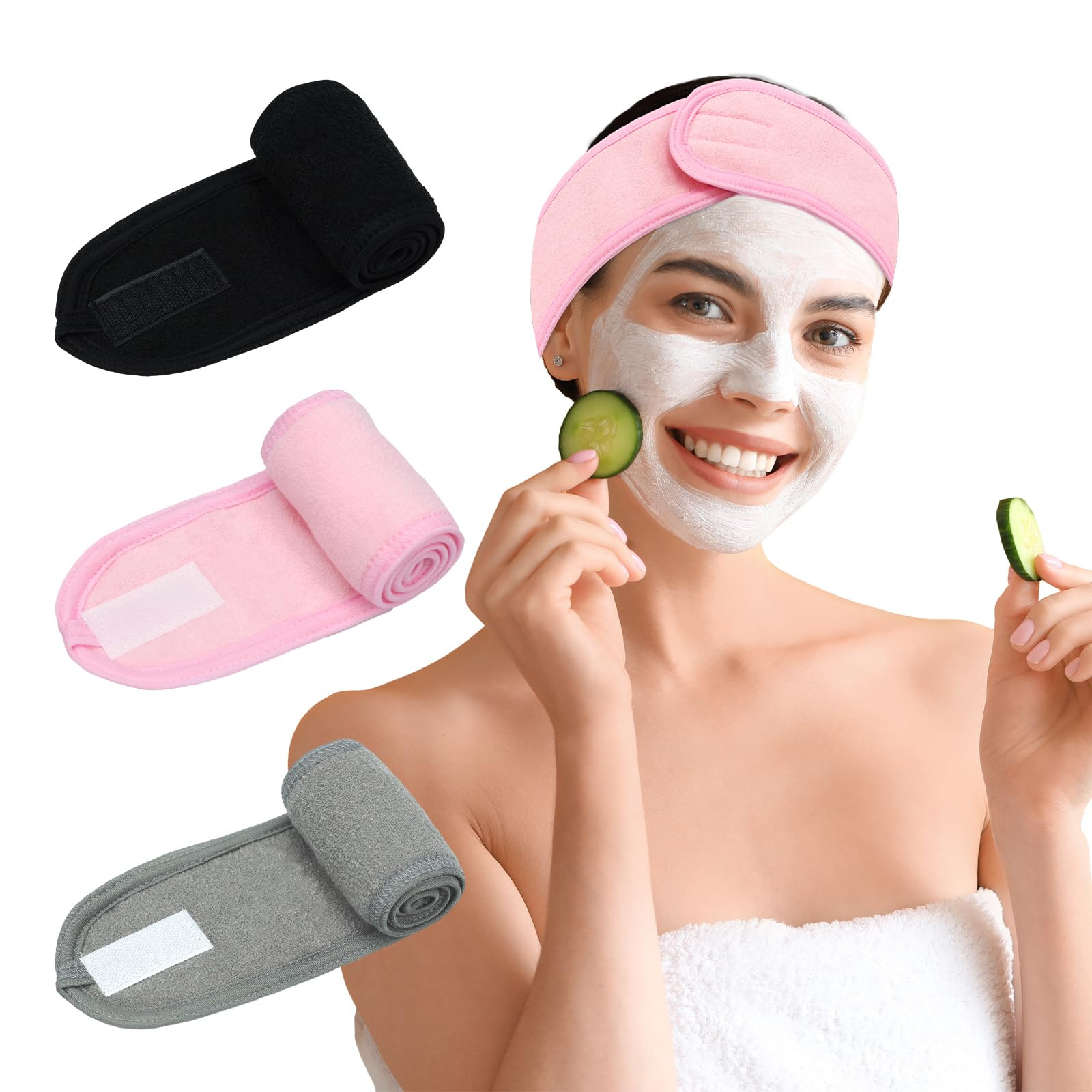3 Pack Facial Spa Headband for Women - Adjustable, Non-Slip Terry Cloth Headband for Washing Face... | Amazon (US)