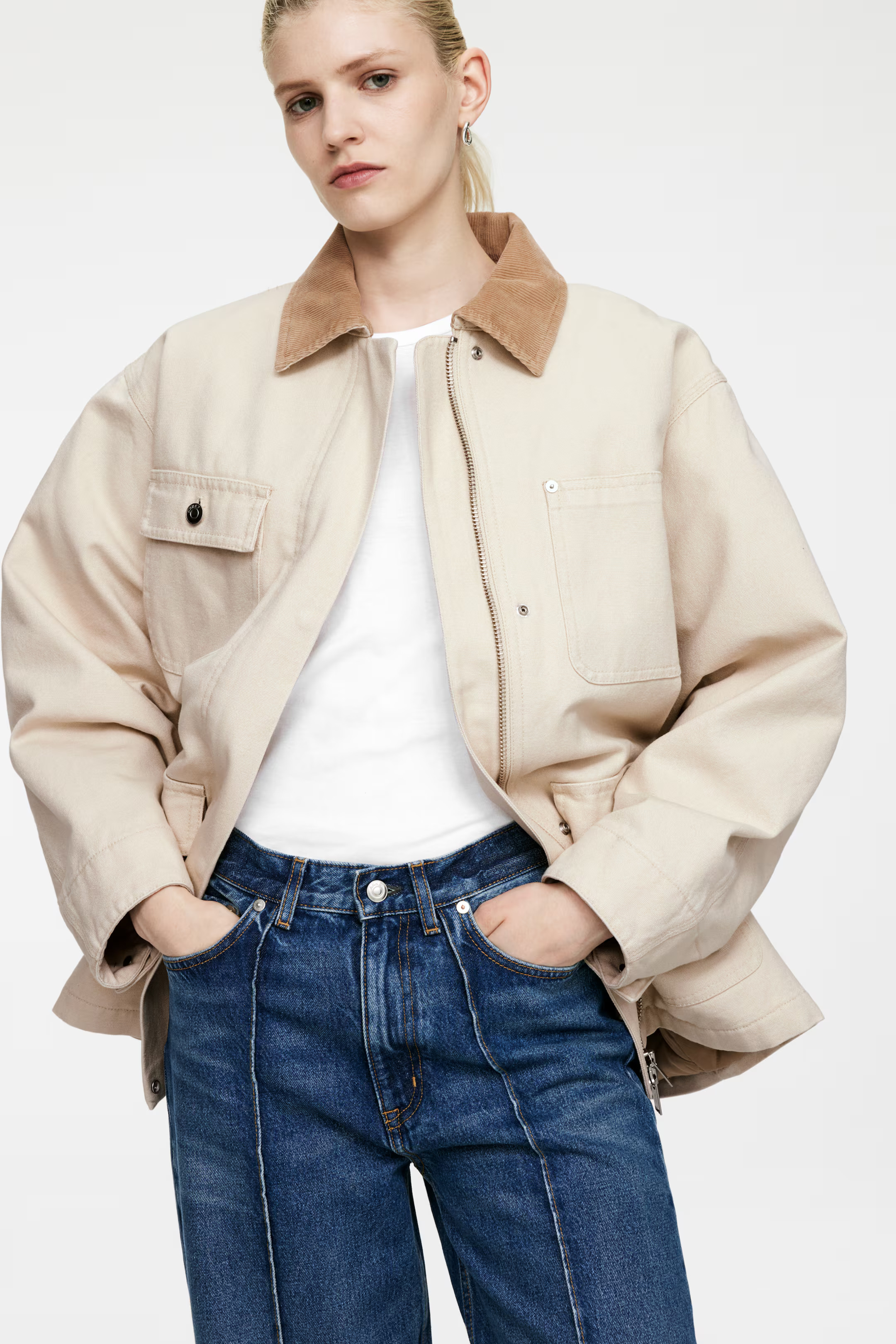 Lined Canvas Jacket - Light Beige - Ladies | H&M GB | H&M (UK, MY, IN, SG, PH, TW, HK)