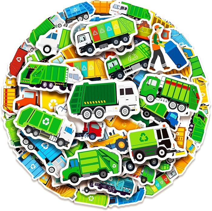 100 Pack Garbage Truck Stickers, Garbage Truck Party Favors, Birthday Decorations Gifts | Amazon (US)
