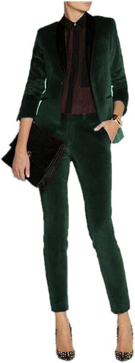 Women's Velvet Pant Suits One Button Tuxedo Office Work Pants & Jacket Set | Amazon (US)
