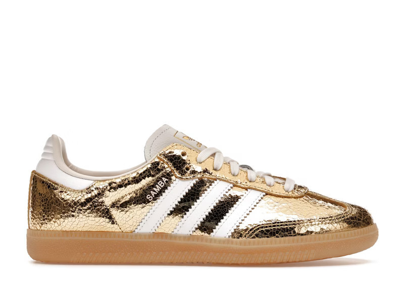 Adidas Samba OG Cracked Leather (Women's) Sneakers in Core in Gold Metallic/White/Core White | StockX