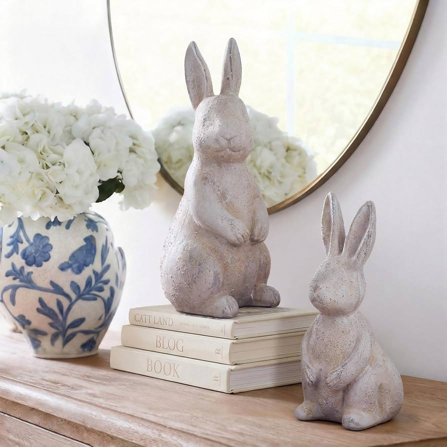 Set of 2 Rustic Easter Terracotta Bunny Decorations Farmhouse Easter Bunny Figurines Decoration f... | Amazon (US)