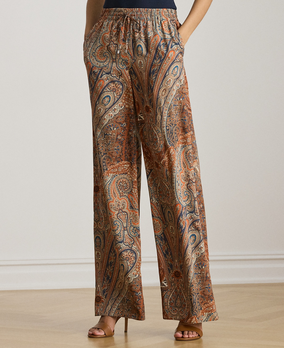 Lauren Ralph Lauren Petite Paisley Crepe Wide-Leg Pant - Cream Multi | Macy's