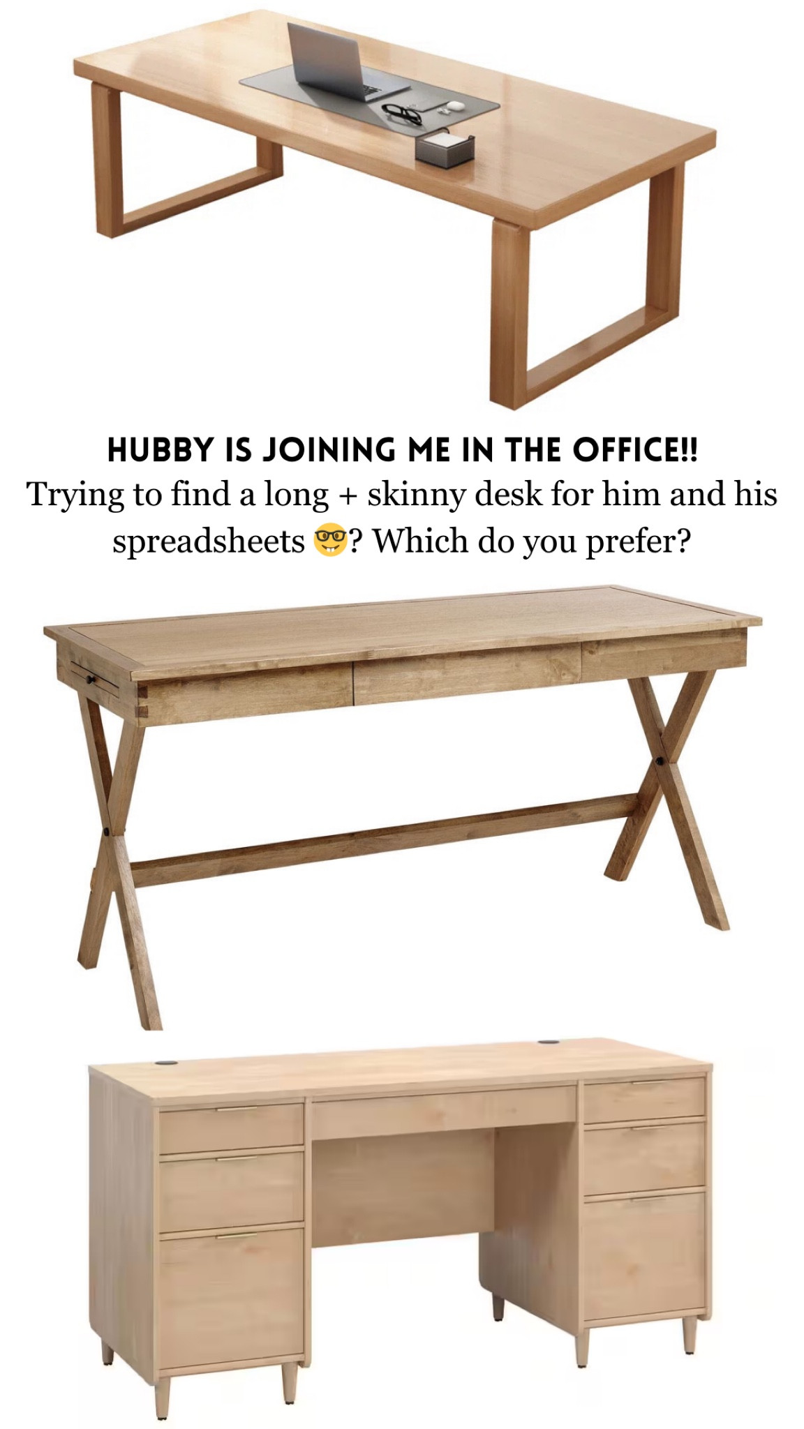 When we designed our office we set it up for 1 person to work at the desk! Now both Craig and I need a space and our bedroom isn’t cutting it for my cute accountant anymore!  Craig’s moving into the office and we are working on compromise 🤣 and finding a desk! We want a classic desk, a sturdy wood desk and a timeless desk in case we ever want to move it into a different room. It needs to be a bit longer for his monitors and spreadsheets 🤓 but also skinnier in depth because we both need space! Which one would work best for a Men’s Office Desk? I like them all and can’t decide! #desk #officedesk #executivedesk #wooddesk #mensdesk #timelessdesk #classicdesk

#LTKMens #LTKHome