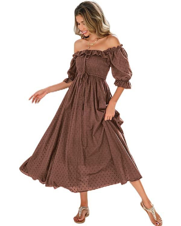 R.Vivimos Women Summer Half Sleeve Cotton Ruffled Vintage Elegant Backless A Line Flowy Long Dres... | Amazon (US)