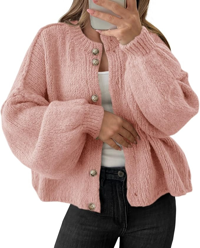 Saodimallsu Womens Oversized Cardigans Button Up Long Lantern Sleeve Chunky Knit Casual Soft Fall... | Amazon (US)