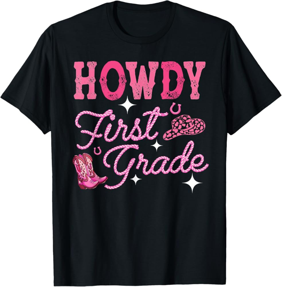 Howdy First Grade 1st Grade Teacher Western Cowboy Cowgirls T-Shirt | Amazon (US)