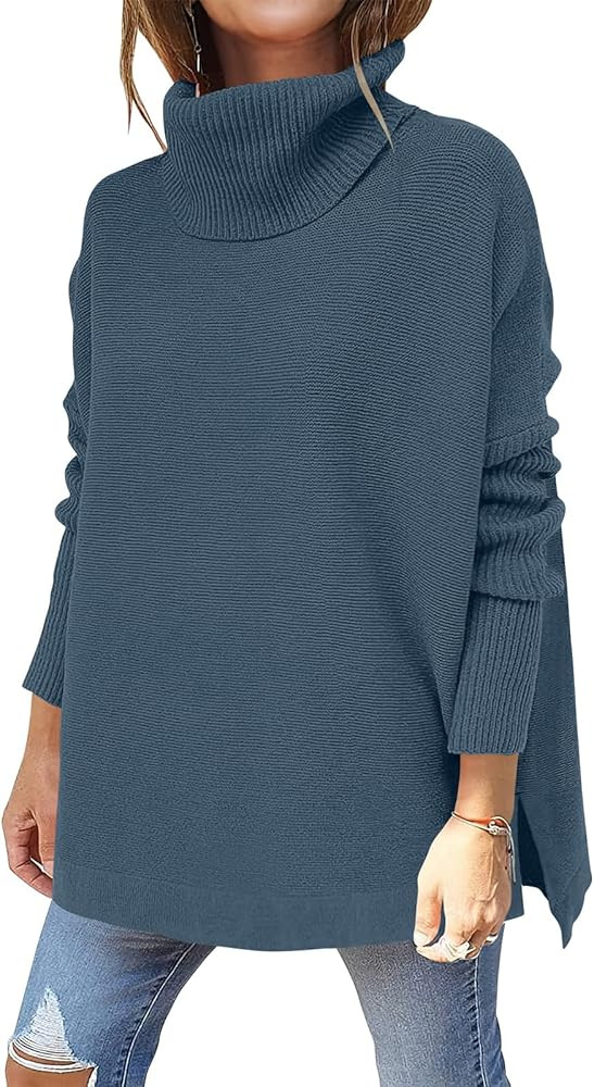 ANRABESS Women's Oversized Turtleneck Batwing Sleeve Spilt Casual Loose Knit Tunic Pullover Sweat... | Amazon (US)