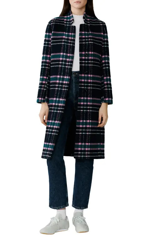 Soia & Kyo Diane Plaid Single Breasted Coat in Indigo Multi at Nordstrom, Size Large | Nordstrom