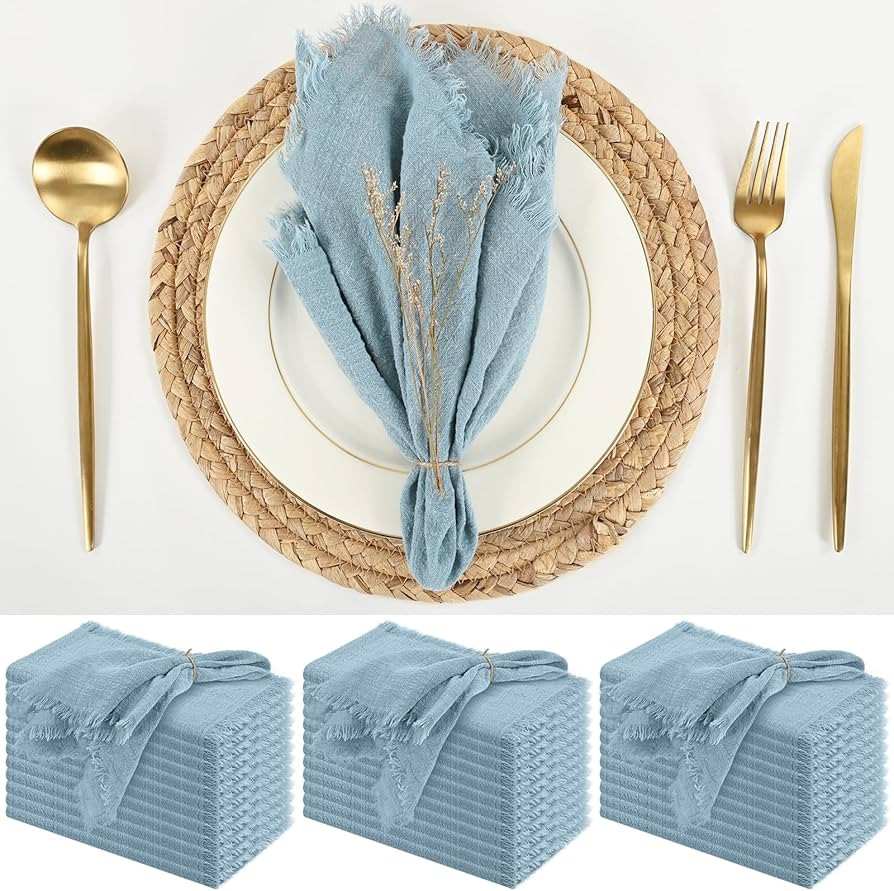 36 Pack Dusty Blue Napkins 16 x 16 Inch Cotton Linen Napkins with Fringe, Washable and Reusable N... | Amazon (US)