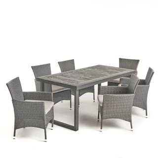 Moralis Outdoor 6-Seater Acacia Wood Dining Set with Wicker Chairs by Christopher Knight Home (sandb | Bed Bath & Beyond