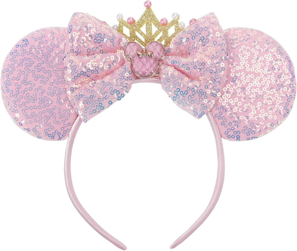 Mouse Ears Headband, Sparkle Princess Bow Hairband for Women Girls, Cute Sequin Hair Beauty Acces... | Amazon (US)
