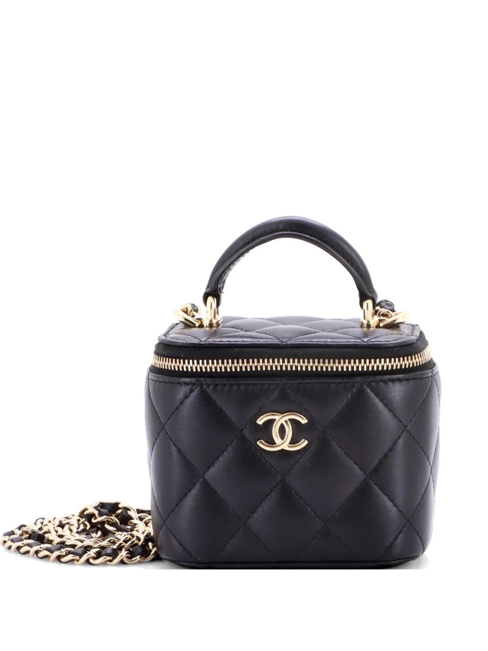 CHANEL Pre-Owned Classic Top Handle Vanity Case with Chain Quilted Lambskin Mini crossbody bag - Black | Farfetch Global