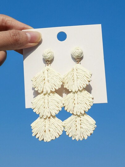 OOQ 1 Pair Handmade Woven Raffia Shell Tassel Bohemian Style Long Earrings, Geometric Design, Sui... | SHEIN