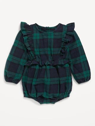 Long-Sleeve Ruffle-Trim Plaid One-Piece Romper for Baby | Old Navy (US)