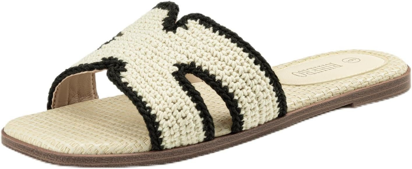 Rihero Women's Dressy Flat Sandals Comfortable Slip On Leather Slide Sandals | Amazon (US)