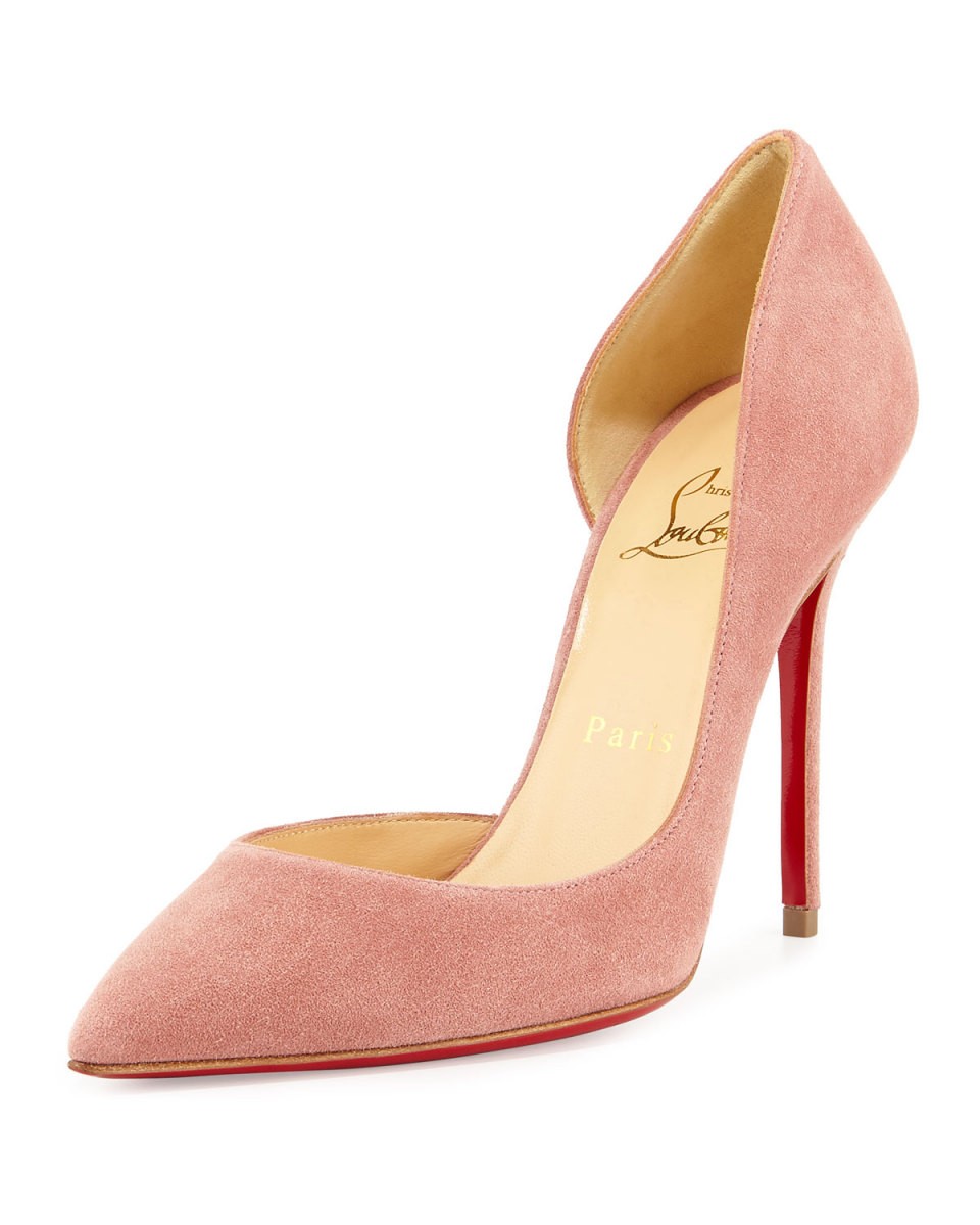 Christian Louboutin Iriza Half-dOrsay 100mm Red Sole Pump, Pink | Neiman Marcus