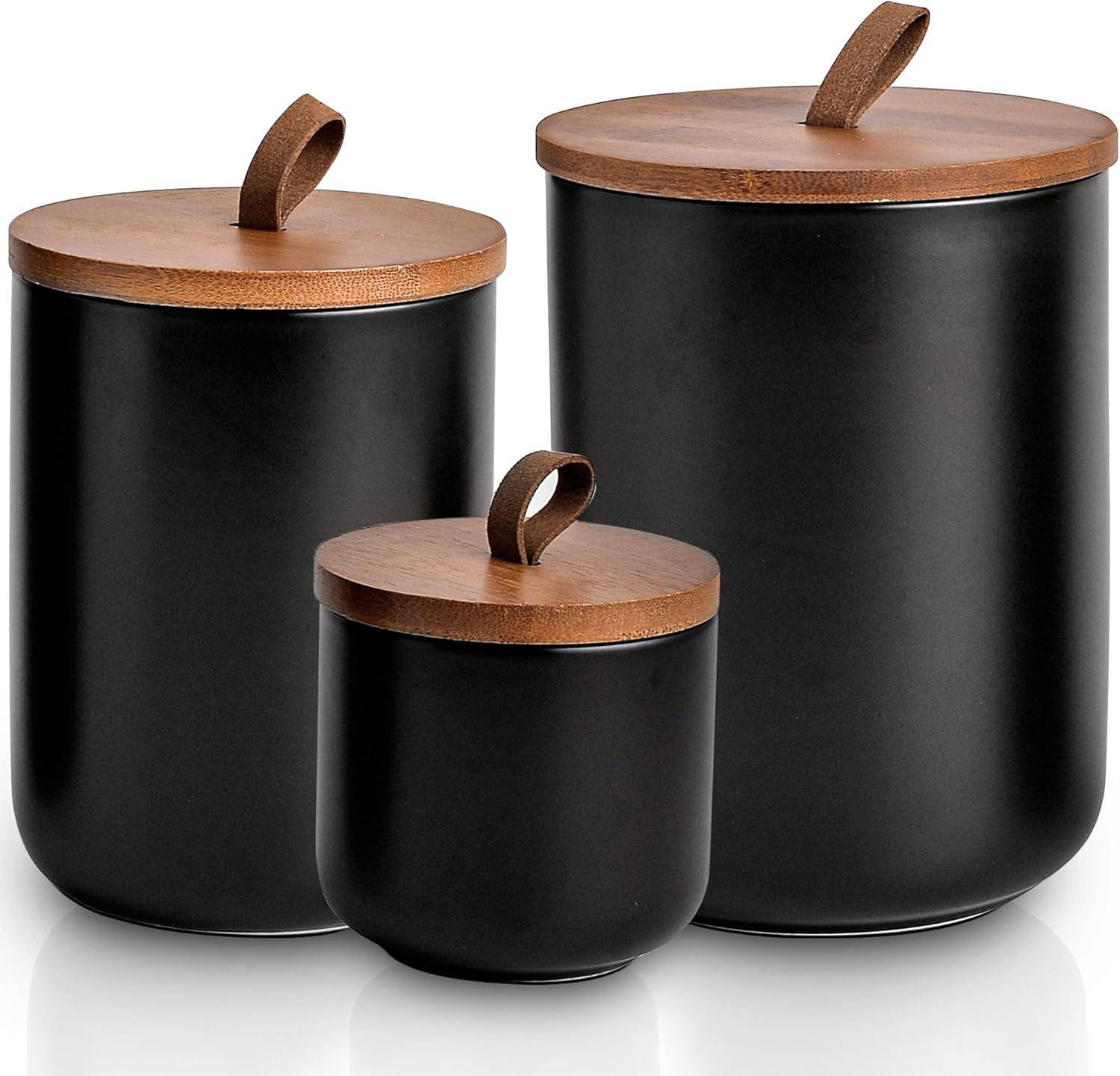 Black Ceramic Canister Set with Bamboo Lids, 3-Piece Airtight Food Storage Jars for Kitchen - Flo... | Amazon (US)