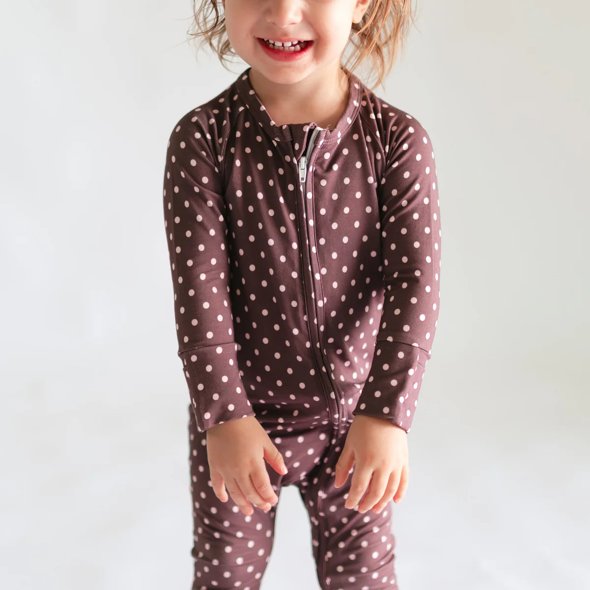 Infant Romper in Brown & Pink Polka Dot | Silks Design