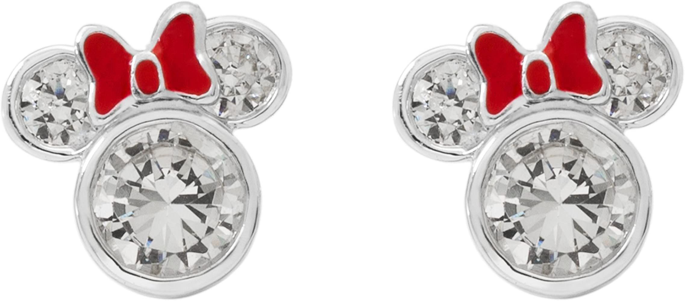 Disney Minnie Mouse Women Jewelry, Sterling Silver Cubic Zirconia and Red Enamel Bow Detail Stud ... | Amazon (US)