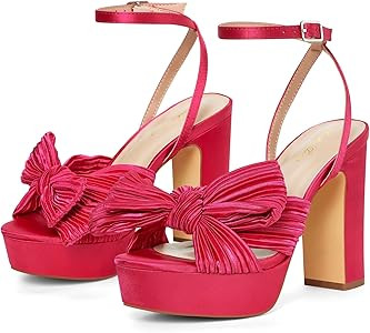 Elisabet Tang Vintage Bow Strappy Platform Chunky Block Heels Satin Bowknot Round Toe Sandals 4 i... | Amazon (US)
