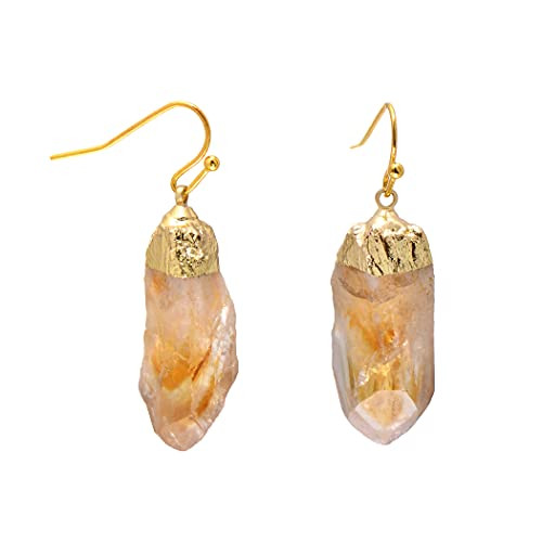 Natural Healing Crystal Yellow Citrine Rough Stone Earrings, Yellow Gold Tone | Amazon (US)