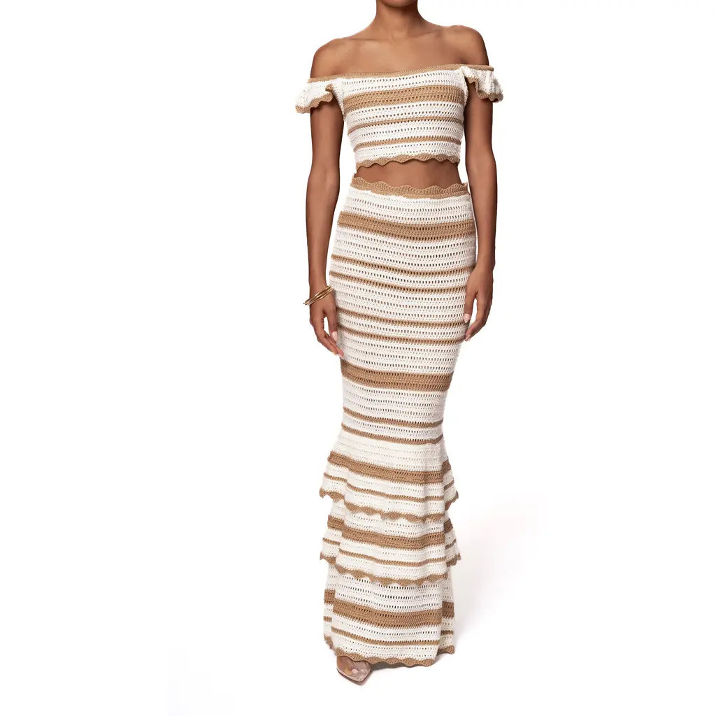 JLUXLABEL Corazon Ruffle Skirt Set in Beige at Nordstrom, Size Small | Nordstrom