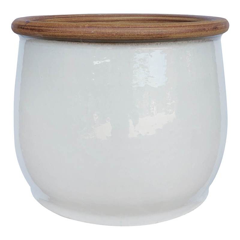 Rolled White Ceramic Outdoor Planter, Medium | At Home