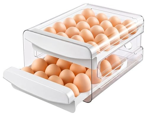 Zagtag® Egg Holder for Fridge, 2-Tier Stackable 40 Eggs Organizer Drawer for Refrigerator, Space-Saving Egg Container, Clear Plastic Egg Tray for Kitchen Storage | Amazon (US)