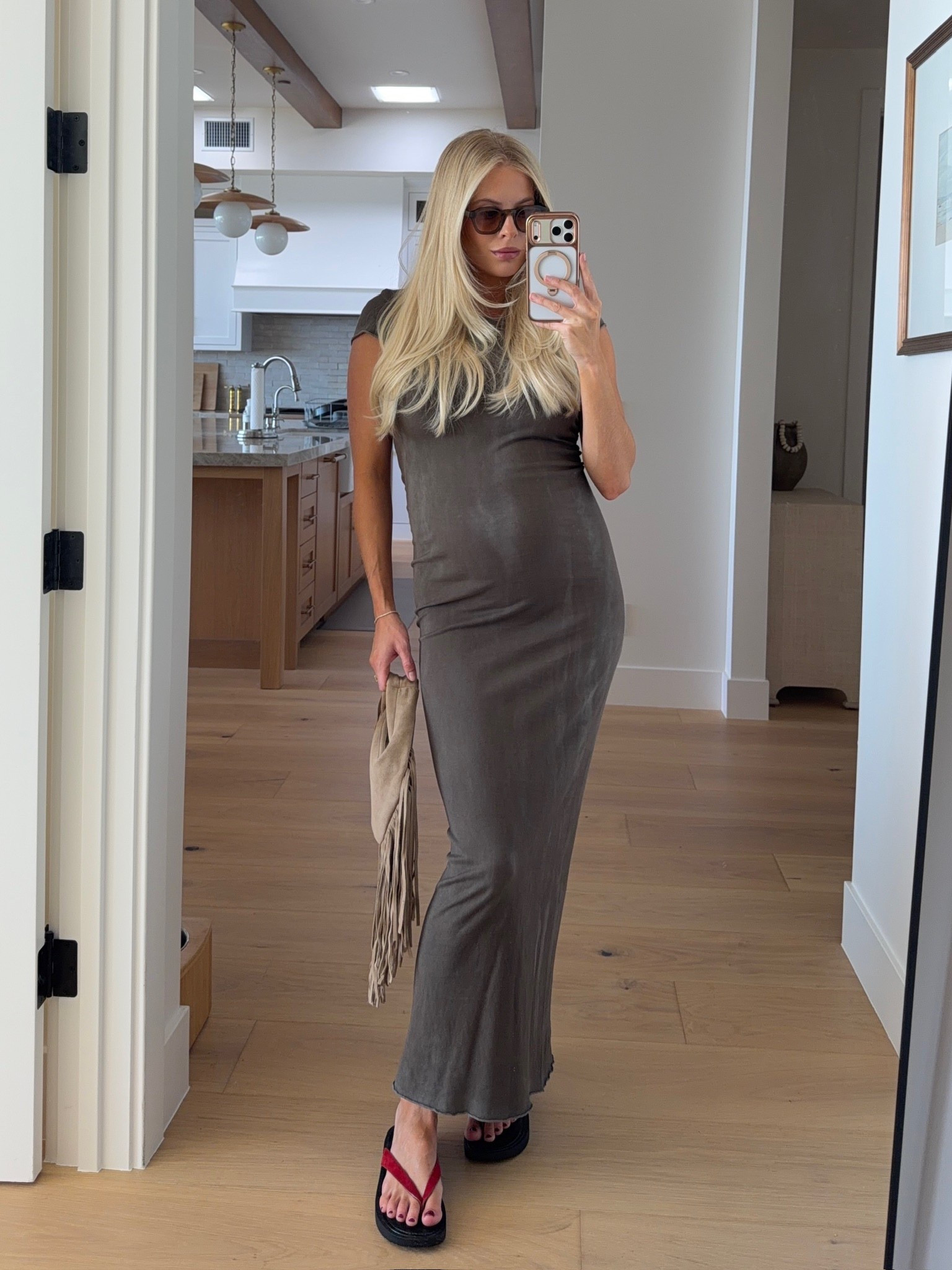 Wearing a medium in dress (sized up for pregnancy, low stock - linked similar), shoes are tts! #kathleenpost

Casual chic look, comfy chic outfit, bump friendly, maternity look, lunch date outfit, errands outfit 

#LTKSeasonal #LTKootd #LTKBump