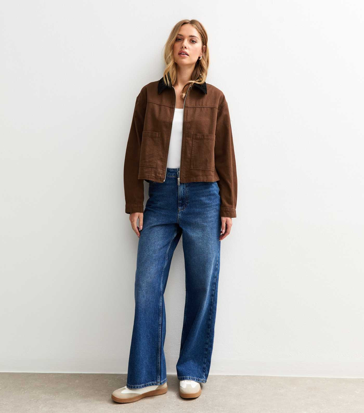 Dark Brown Contrast Collar Barn Jacket | New Look | New Look (UK)