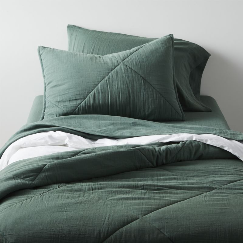 Supersoft Pine Green Cotton Gauze Kids Full/Queen Quilt + Reviews | Crate & Kids | Crate & Barrel