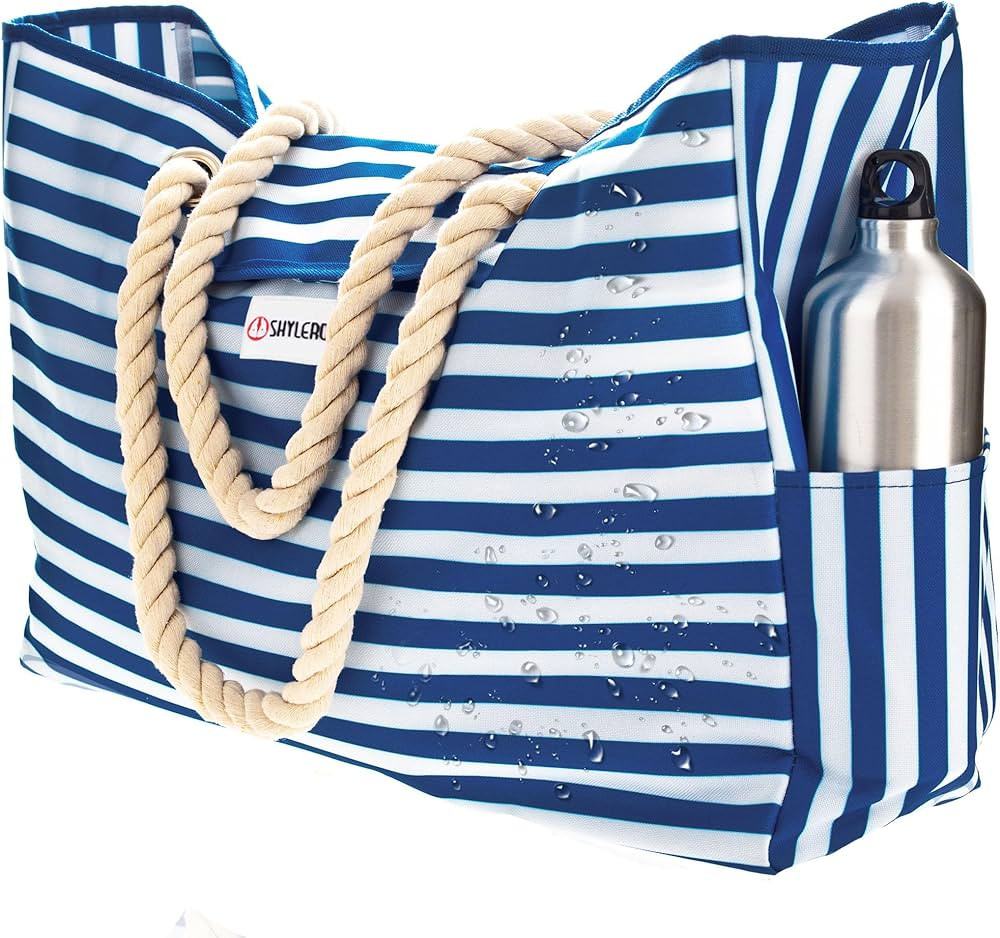 SHYLERO Beach Bag and Pool Bag Has Airtight Pouch, Magnetic Snap Closure. Beach Tote is Water Rep... | Amazon (US)